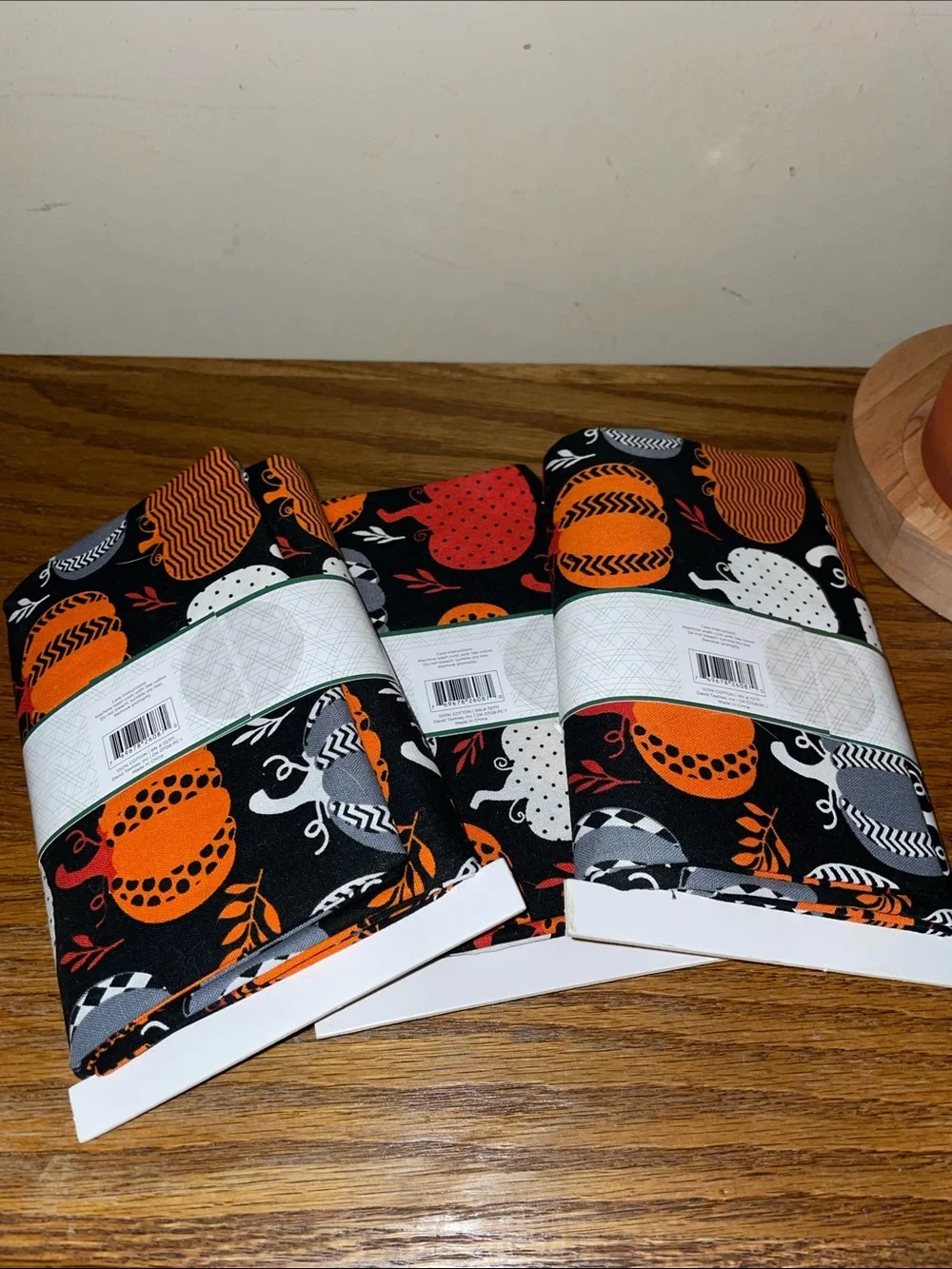 Seasonal pumpkin Fabric Black with Orange and Gray Pumpkin Print
